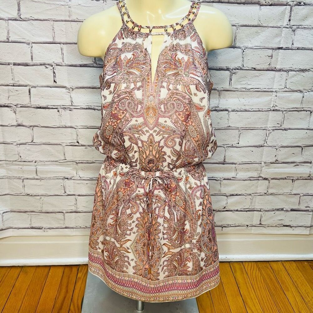 White House Black Market Womens Paisley Blouson Mini Dress Size XS